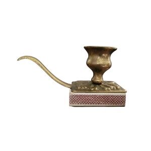 Vintage Brass Small Chamberstick Candle Holder With Vtg Rosebud Matches
